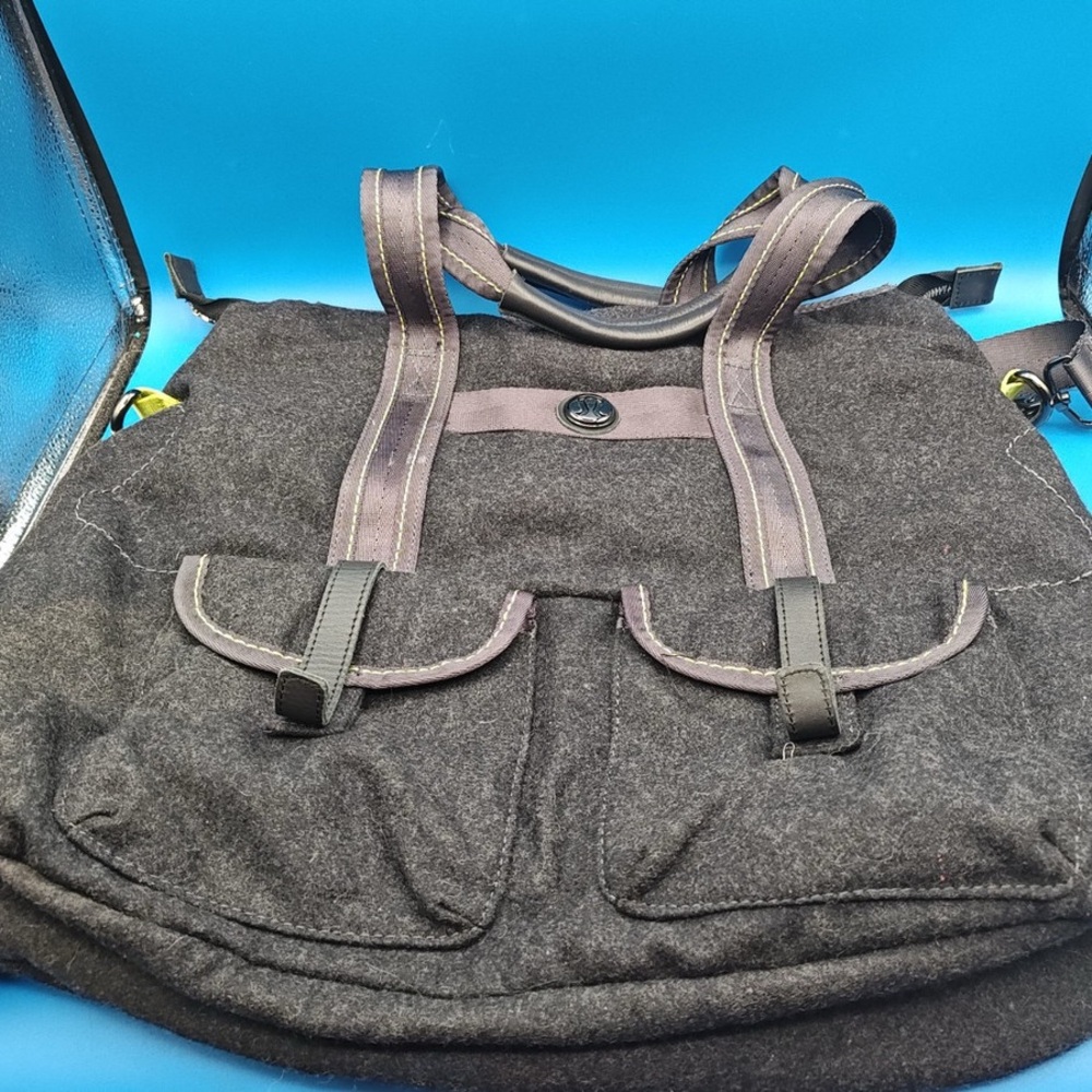 Lululemon Wool Tote Grey Charcoal Green Big Gym Yoga Laptop Shoulder Bag